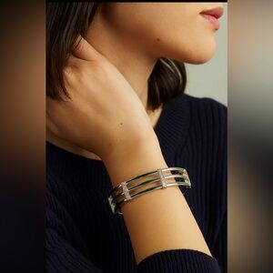 Jon Richard Silver Triple Band Bangle With Diamanté